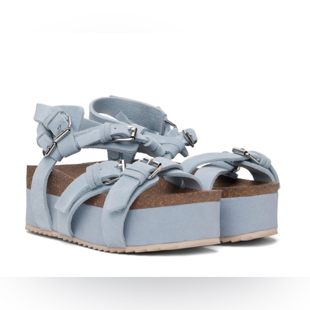 R13 platform strappy sandals cork suede blue Flatform 10